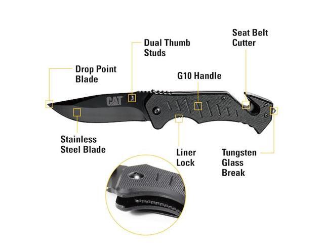CAT 980012 8 Inch Folding Knife with Seat Belt Cutter and Glass Break