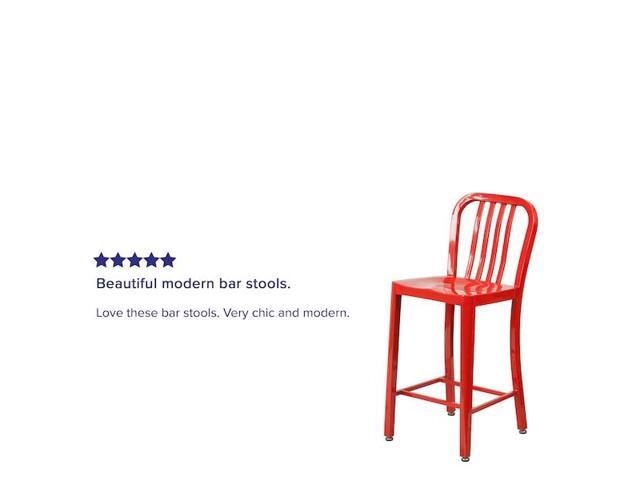 Flash Furniture 24' High Red Metal Indoor-Outdoor Counter Height Stool with Vertical Slat Back 2 Pack (2CH6120024RED)