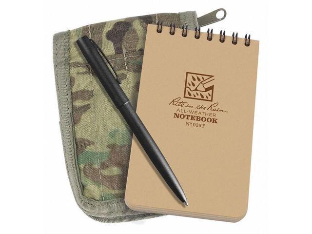 rite in the rain weatherproof 3' x 5' top-spiral notebook kit: multicam cordura fabric cover, 3' x 5' tan notebook, and weatherproof pen (no....