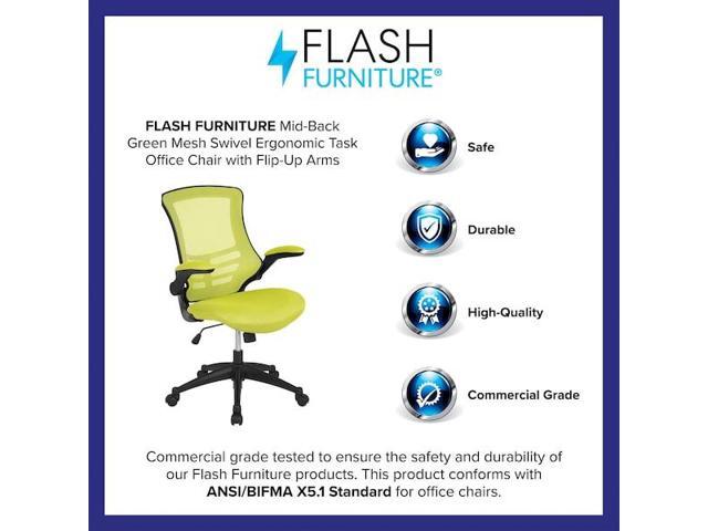 Flash Furniture Kelista Ergonomic Mesh Swivel Mid-Back Task Office Chair Green (BLX5MGRN)