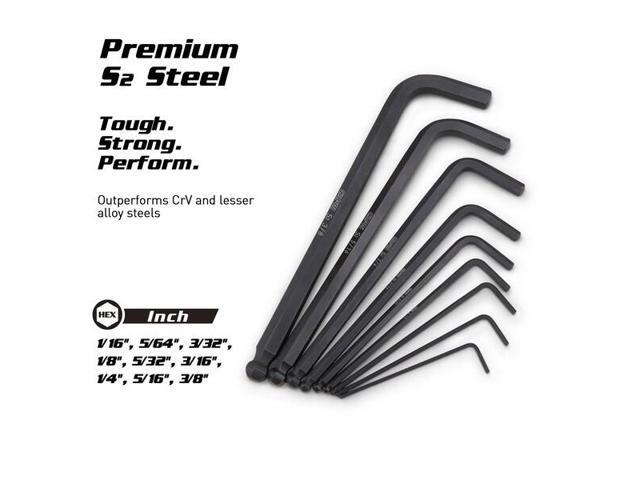 capri tools hex key wrench set, long arm ballpoint end, sae, premium s2 steel