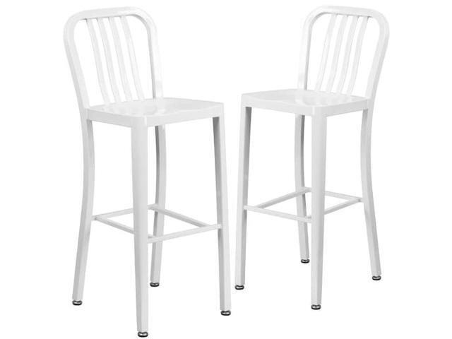 Flash Furniture Commercial Grade 30' High White Metal Indoor-Outdoor Barstool with Vertical Slat Back 2 Pack (2CH6120030WH)