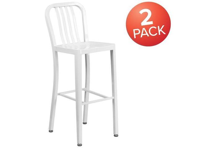 Flash Furniture Commercial Grade 30' High White Metal Indoor-Outdoor Barstool with Vertical Slat Back 2 Pack (2CH6120030WH)