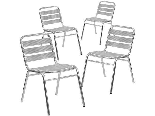 Flash Furniture 4 Pack Commercial Aluminum Indoor-Outdoor Restaurant Stack Chair with Triple Slat Back