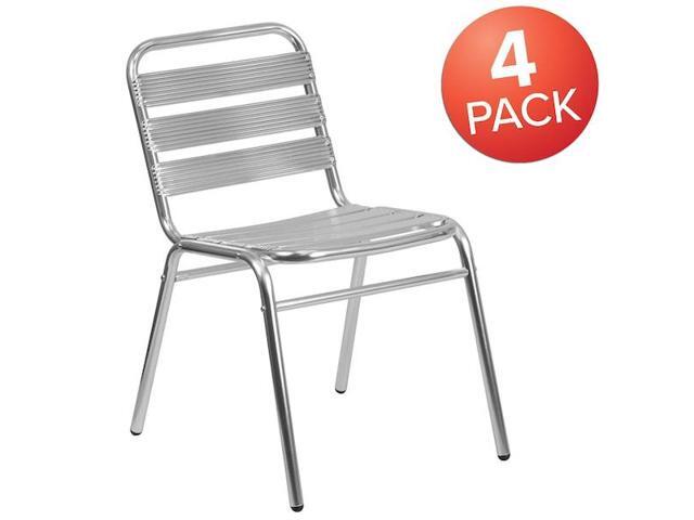 Flash Furniture 4 Pack Commercial Aluminum Indoor-Outdoor Restaurant Stack Chair with Triple Slat Back