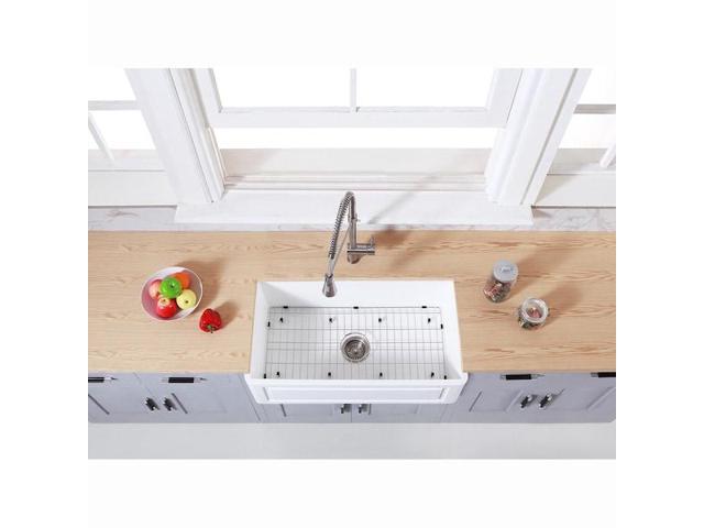 Gourmetier KGKFA331810LD 33' x 18' SGL Bowl Farmhouse Kitchen Sink, Drain & Rack
