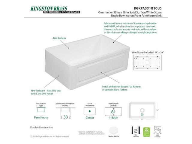Gourmetier KGKFA331810LD 33' x 18' SGL Bowl Farmhouse Kitchen Sink, Drain & Rack