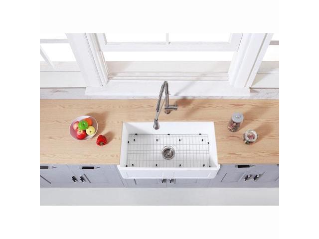 Gourmetier KGKFA331810DS 33' x 18' SGL Bowl Farmhouse Kitchen Sink, Drain & Rack