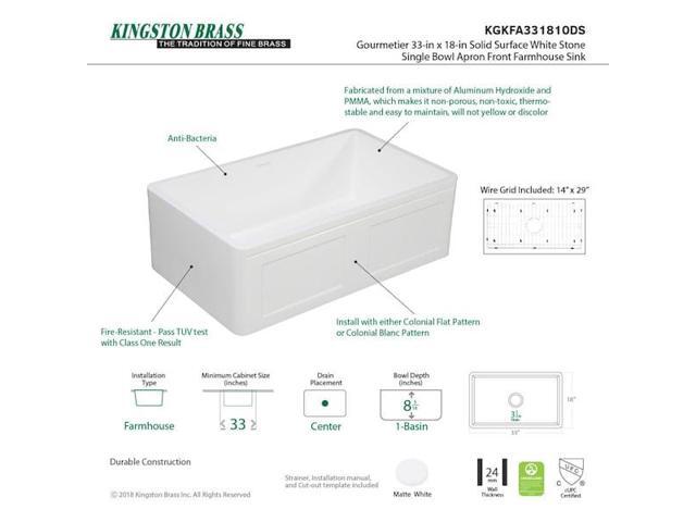 Gourmetier KGKFA331810DS 33' x 18' SGL Bowl Farmhouse Kitchen Sink, Drain & Rack