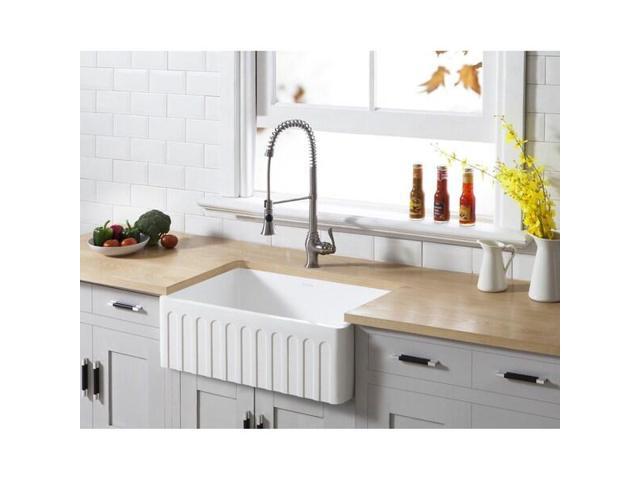 Gourmetier GKFA301810CD Solid Surface Matte Stone Apron Front Farmhouse Single Bowl Kitchen Sink, Matte White