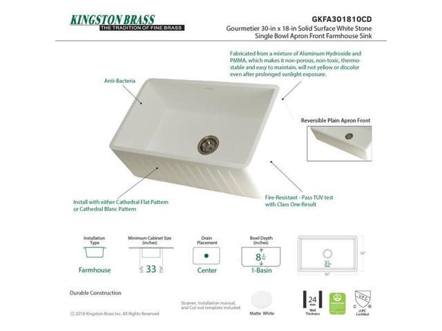 Gourmetier GKFA301810CD Solid Surface Matte Stone Apron Front Farmhouse Single Bowl Kitchen Sink, Matte White