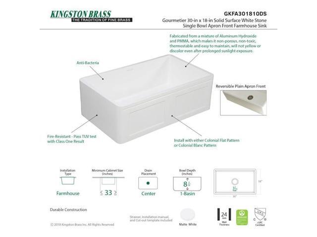 Gourmetier GKFA301810DS Solid Surface Matte Stone Apron Front Farmhouse Single Bowl Kitchen Sink, Matte White