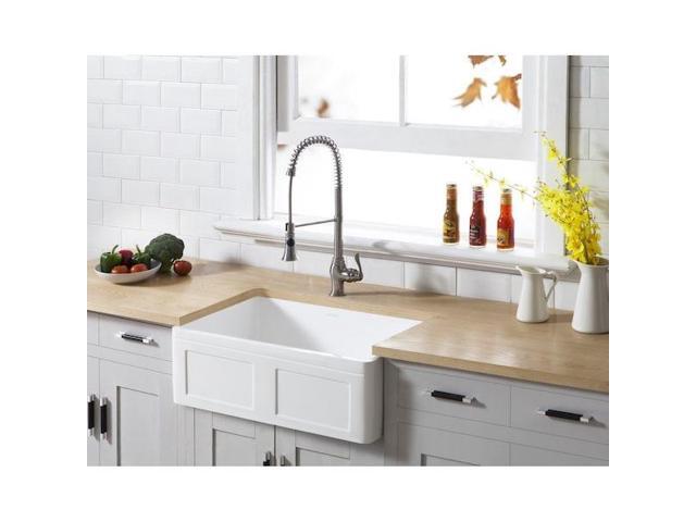 Gourmetier GKFA301810DS Solid Surface Matte Stone Apron Front Farmhouse Single Bowl Kitchen Sink, Matte White