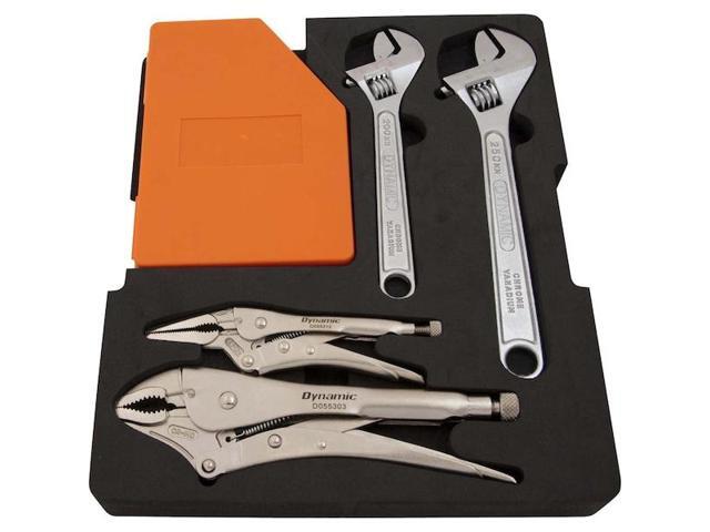 DYNAMIC D105104 6Pcs Hex Key, Locking Pliers & Adjstbl Wrench Set W/ Foam Tool