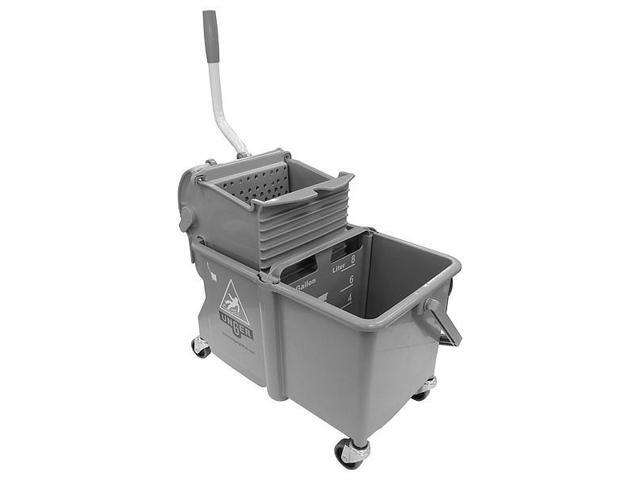 Unger Dual Compartment Mop Buckets with Side Wringer - 4 Gallons - Plastic - Gray COMSG