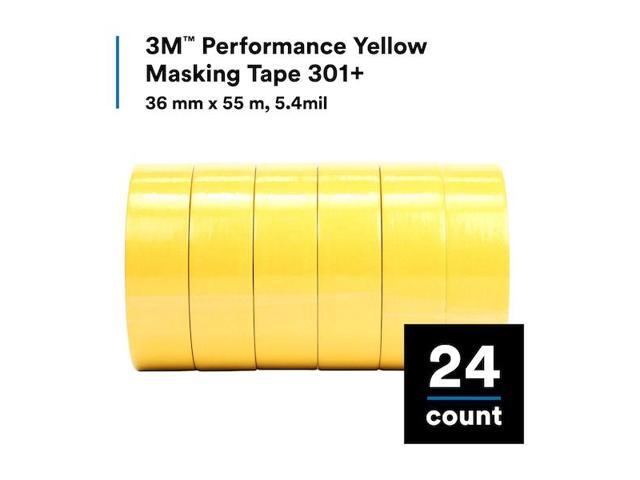 3M 301+ Painter's Tape, 36 mm W x 55 m L, 6.3 mil Thick, Yellow, Rubber
