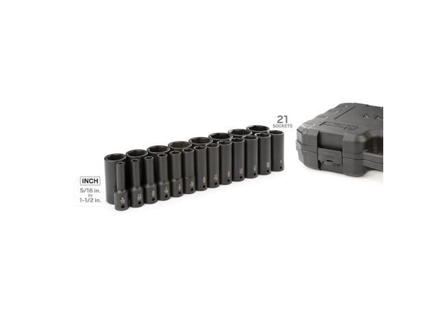 TEKTON SID92306 1/2 Inch Drive Deep 6-Point Impact Socket Set, 21-Piece (5/16 -
