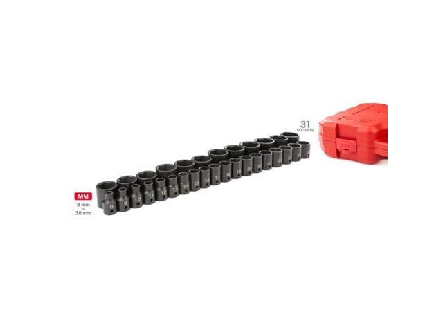TEKTON SID92327 1/2 Inch Drive 6-Point Impact Socket Set, 31-Piece (8-38 mm)