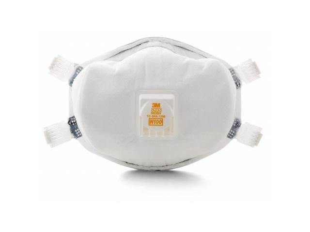 3M 8233 Disposable Respirator, N100, Molded, Dual, Adjustable, Metal Nose Clip,