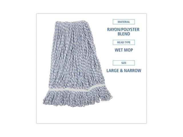 BOARDWALK BWK543CT Looped-End Wet Mop, White/Blue Stripes, Polyester/Rayon,