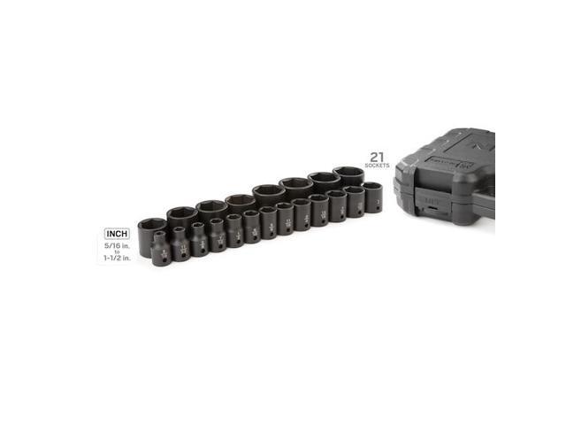 TEKTON SID92302 1/2 Inch Drive 6-Point Impact Socket Set, 21-Piece (5/16 -