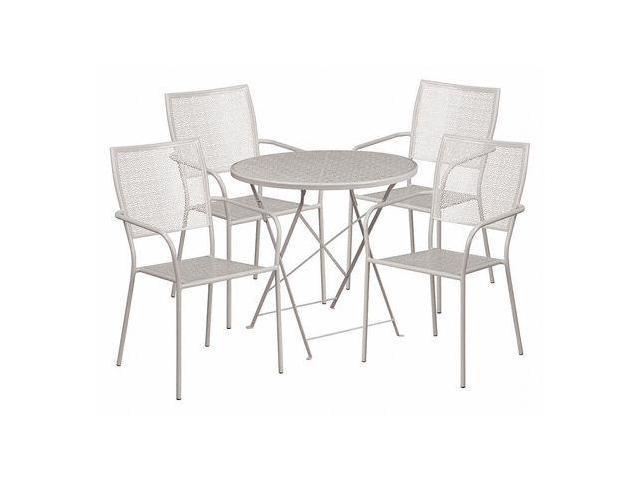 Photos - Garden Furniture Flash Furniture Oia 30' Round Steel Folding Patio Table Set with 4 Square 