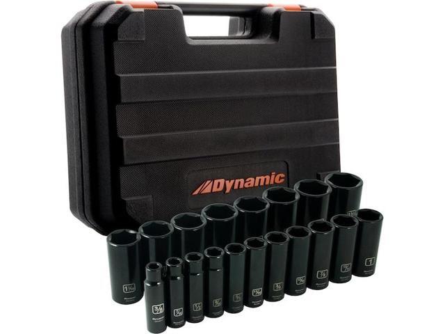 DYNAMIC D018026 Tools 1/2' Drive 19 Pieces 6 Point Deep SAE Impact Socket Set