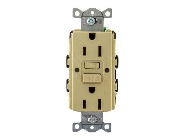 HUBBELL WIRING DEVICE-KELLEMS GFR15I GFCI Receptacle, 15A, 125VAC, 5-15R, Ivory