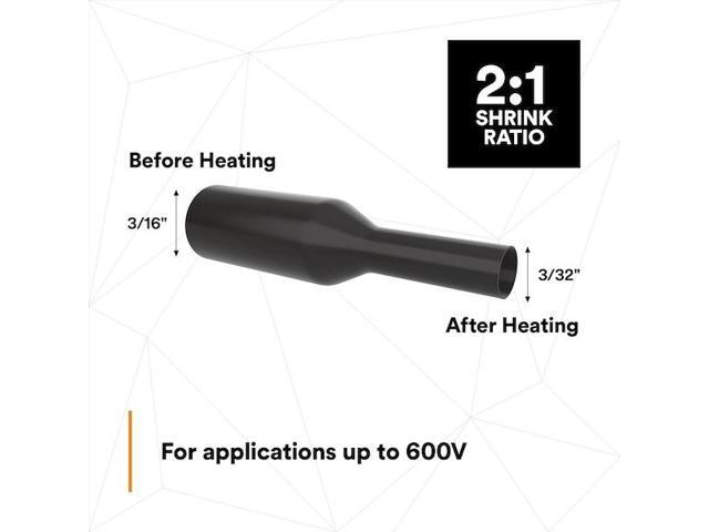 3M FP301-3/16-6'-BLACK-10-10 PC PKS Heat Shrink Tube, Thin Wall, 2:1 I. D.