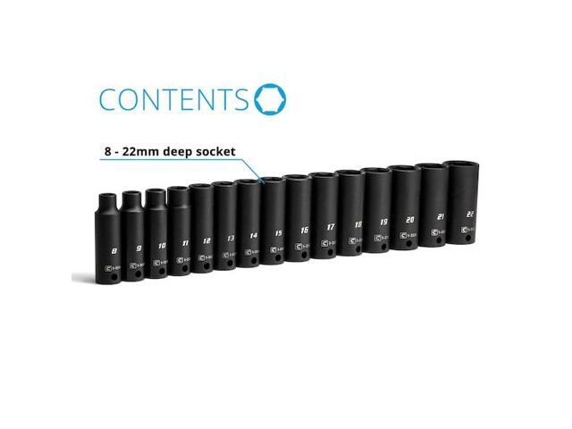 CAPRI TOOLS CP53000-15MD 3/8 in Drive Deep Impact Socket Set, Metric, 15 pcs