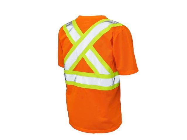 TOUGH DUCK S39211 High Visibility Short Sleeve Shirt, 2, R, Polyester, Orange,