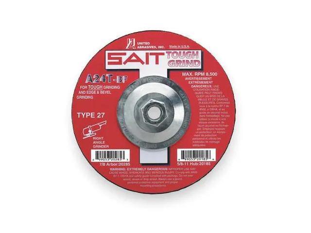 UNITED ABRASIVES/SAIT 20185 Depressed Center Grinding Wheel, Type 27, 7 in Dia,