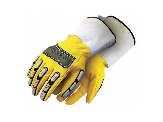 BDG 20-1-10696-S Leather Drivers Gloves, Gauntlet Cuff, Wing Thumb, Yellow, S,