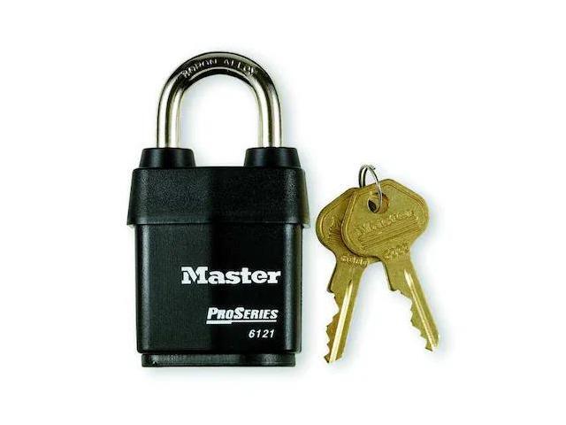 MASTER LOCK 6121N Padlock, Keyed Different, Standard Shackle, Rectangular Steel