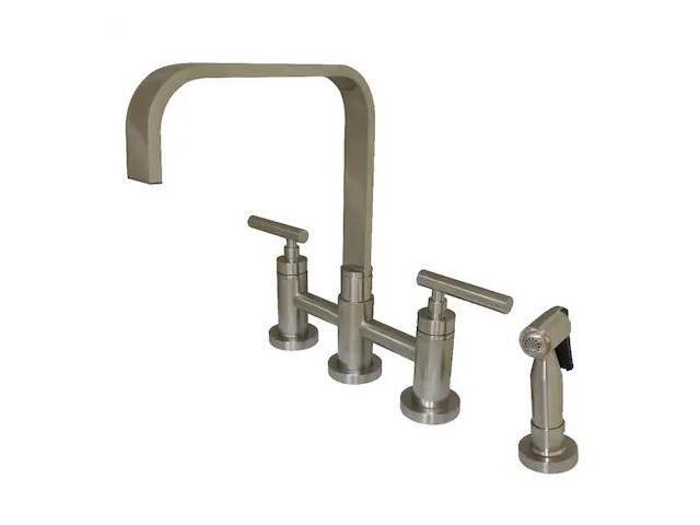 Kingston Brass KS8258CMLBS Manhattan 2-Handle Kitchen Faucet with Brass Side Sprayer, Brushed Nickel