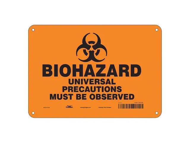 CONDOR 447V82 Biohazard Sign, 7 in H, 10 in W, Vertical Rectangle, English,