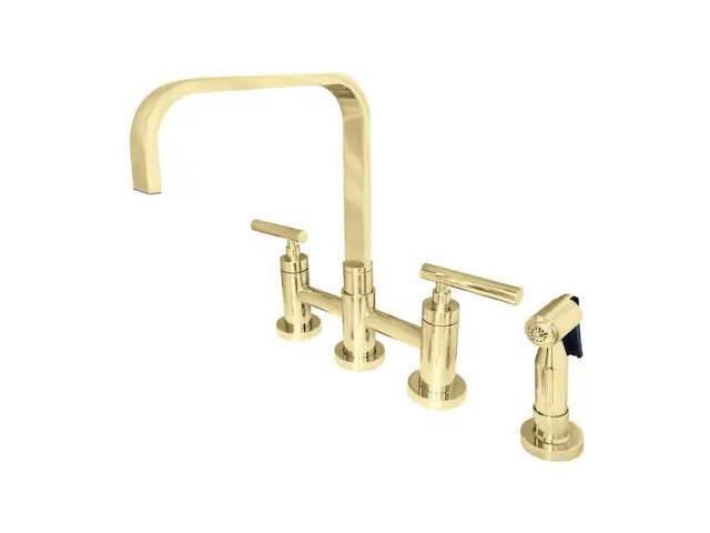 Kingston Brass KS8252CMLBS Manhattan 2-Handle Kitchen Faucet with Brass Side Sprayer, Polished Brass