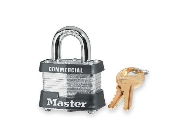 MASTER LOCK 3KA Padlock, Keyed Alike, Standard Shackle, Rectangular Steel Body,