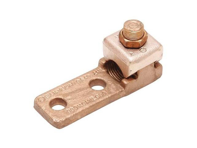 BURNDY QA282N Mechanical Lug, 4/0 AWG Max, 1 Conductor, 2 Hole, 1/2 in Stud,
