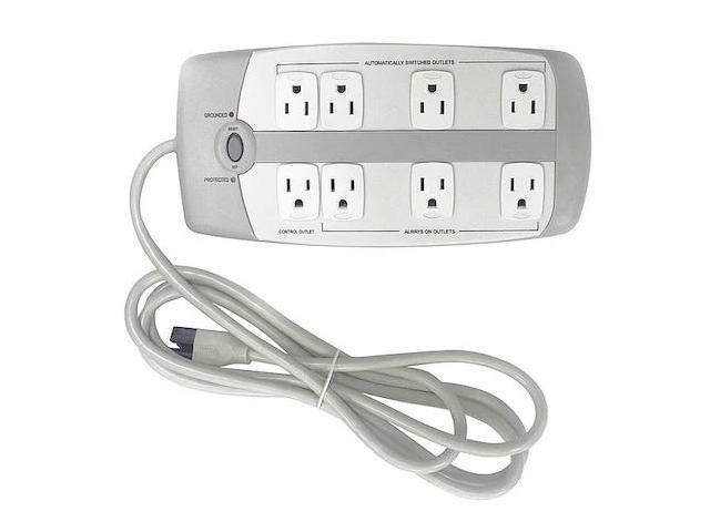 POWER FIRST 52NY64 Surge Protector Outlet Strip,8 ft.,Gray