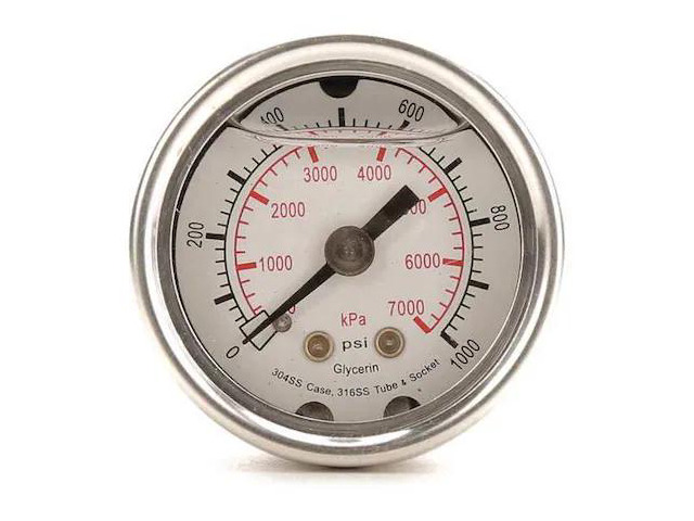 ZORO SELECT 4CFN2 Commercial Pressure Gauge, 0 to 1,000 psi, 1 1/2 in Dial, 1/8