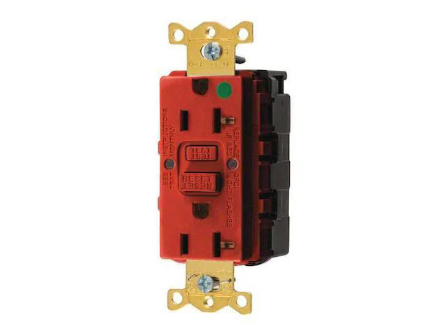 HUBBELL SNAPGF83R GFCI Rceptcle,Hspital,Red,20A,1 HP