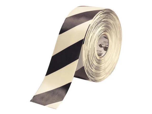 MIGHTY LINE 4RWCHV Floor Marking Tape, Rubber, Striped, Black, White, 4 in W.