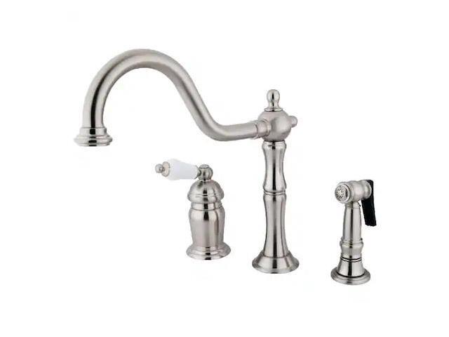 Kingston Brass KS181.PLBS Heritage Kitchen Faucet with Porcelain Lever Handle an, Satin Nickel