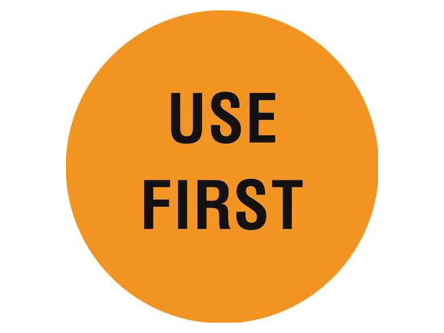 TAPECASE 16U947 Circle Inventory Control Label, Use First, Orange, Pk1000