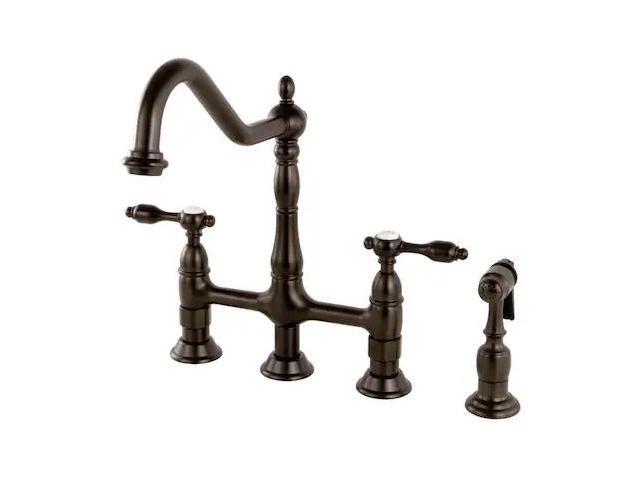 Kingston Brass KS1275TALBS Tudor 8' Center Kitchen Faucet With Brass Sprayer