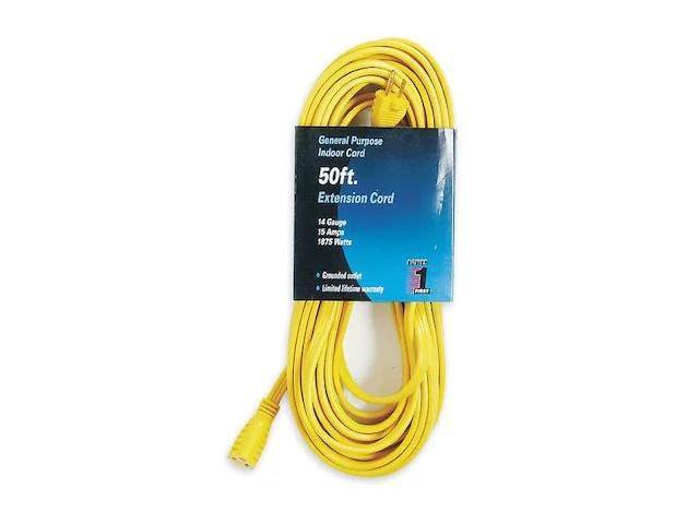 ZORO SELECT 1FD61 SPT-3 Indoor Extension Cord, 14 AWG 1 Outlet, 5-15R, Yellow,