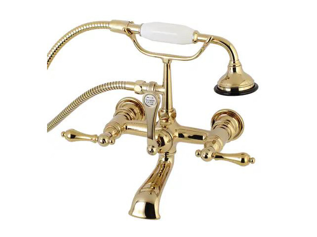 KINGSTON BRASS AE551T2 Wall-Mount Clawfoot Tub Faucet, Polished Brass, Tub Wall