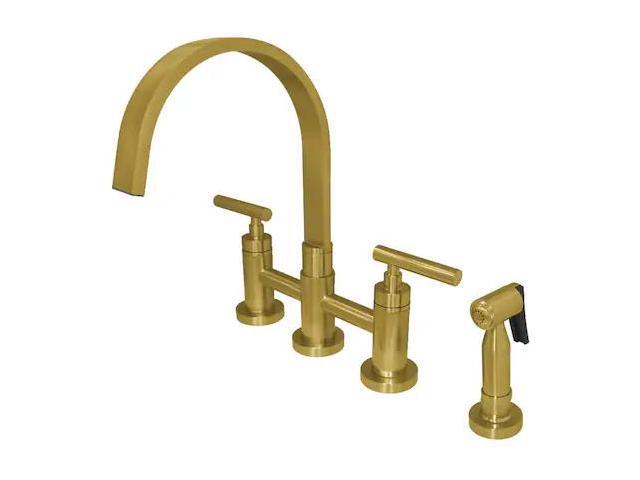 Kingston Brass KS8267CMLBS Manhattan 2-Handle Kitchen Faucet with Brass Side Sprayer, Brushed Brass