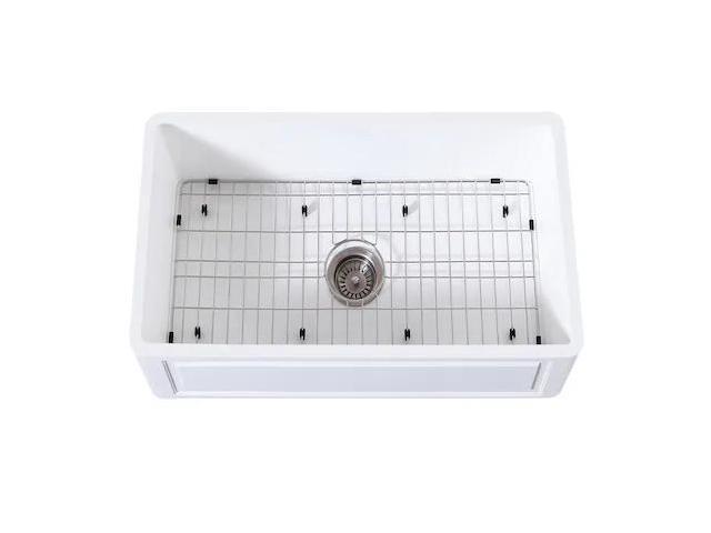 Gourmetier KGKFA301810LD Farmhouse Single Bowl Kitchen Sink with Strainer & Grid, Matte White/Brushed
